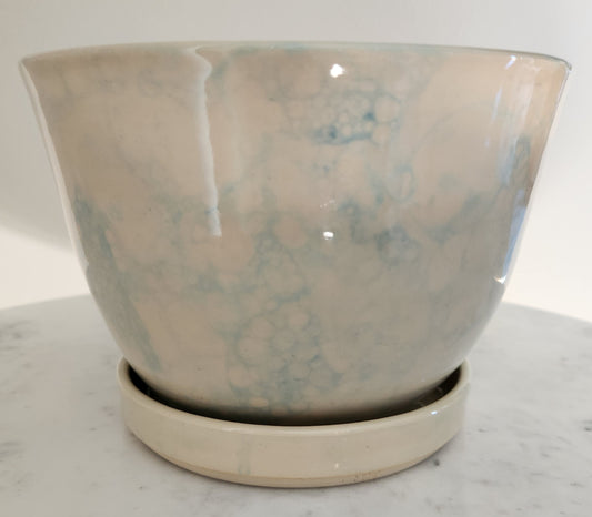Planter with Base M (Sea Glass Bubble Glaze) - P003