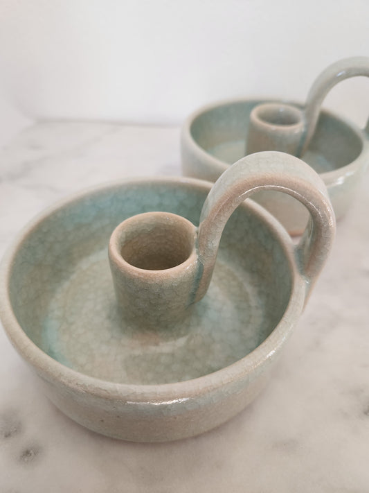 Candle Holder - Soft Aqua Crackle